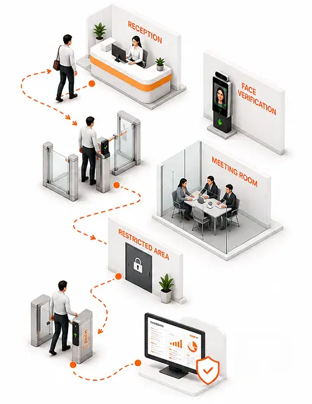 Digital visitor gate pass journey workflow diagram