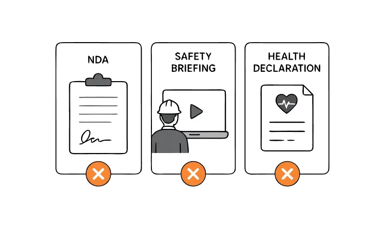 Checking compliance policy and NDA verification at gate